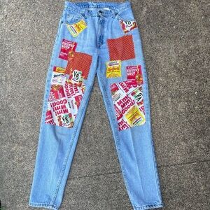 Rare one of a kind Vintage orange tab patchwork embroidered Levi’s